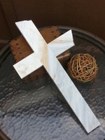 White and Gray Marble Wall Cross With Golden Areas I