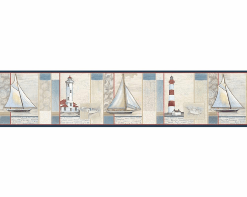 878626 White Crossing Sailboat Lighthouse Wallpaper Border DLR53541b ...