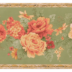 879212 Vintage Floral Green Wallpaper Border FDB03080