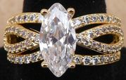 14K Yellow Gold Marquise Cut Natural Diamond Ring