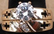 18K Gold Crystal Rhinestone Diamond Ring Jesus Cross Wedding Engagement Band Ring