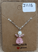 Dark Pink Heart Angel Necklace 