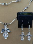 Double Stand Clear Angel Necklace With Earrings
