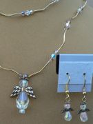 Double Stand Clear Angel Necklace with Earrings