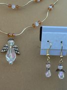 Double Stand Clear Angel Necklace With Earrings