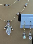 Double Stand Clear Angel Necklace With Earrings