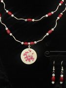 Double Stand Circle Seashell Pendent Necklace With Earrings