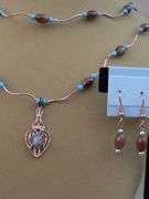 Double Stand Copper Heart Pendent With Earrings