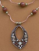Double Stand Goldstone 8mm Round Bead Teardrop Necklace