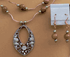 Double Stand Goldstone 8mm Round Bead Teardrop Necklace With Earrings