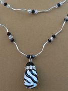 Double Stand Oval Zebra Strip Pendent Necklace