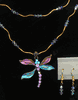 Double Stand Purple and Blue Dragonfly Necklace With Earrings
