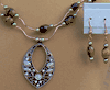 Double Stand Tiger-Eye Faceted Oval Bead Teardrop Necklace With Earrings