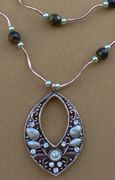 Double Stand Tiger-Eye Faceted Round Bead Teardrop Necklace