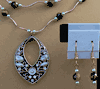 Double Stand Tiger-Eye Faceted Round Beads Teardrop Necklace With Earrings