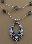 Double Stand Tiger-Eye Flat Round Bead Teardrop Necklace