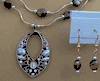 Double Stand Tiger-Eye Flat Round Bead Teardrop Necklace With Earrings