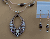 Double Stand Tiger-Eye Oval Beads Teardrop Necklace With Earrrings