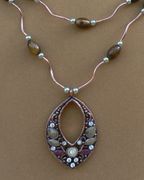 Double Tiger-Eye Oval Beads Teardrop Necklace