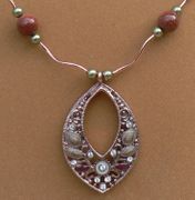 Goldstone 8mm Round Bead Teardrop Necklace