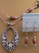 Goldstone Oval Bead Double Stand Teardrop Necklace With Earrings