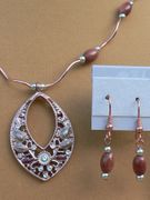 Goldstone Oval Beads Teardrop Necklace With Earrings