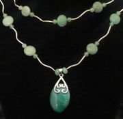 Double Stand Green Malachite Cabochon Pendent Necklace