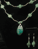 Double Stand Green Malachite Cabochons Pendent Necklace With Earrings