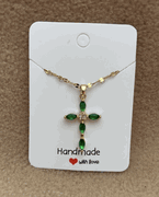 Green Stone Cross Necklace