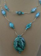 Double Stand Jadeite Jade Oval Pendent Necklace