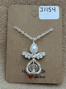 Clear Bead Heart Angel Necklace