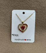 Red Heart With A Red Rose Necklace