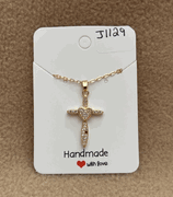 Rhinestone Cross Heart Necklace