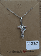 Light Blue Butterflies Cross Necklace