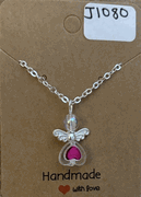 Bright Pink Heart Angel Necklace
