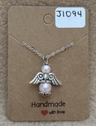 Light Pink Beaded Angel Necklace 