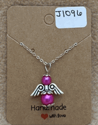 Bright Pink Beaded Angel Necklace