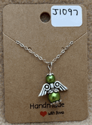 Green Beaded Angel Necklace 