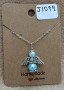 Teal Beaded Angel Necklace 