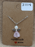 Pink Heart Angel Necklace 