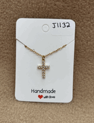 Small Gold Rhinestone Cross Necklace 