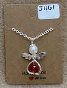 Red Bead Heart Angel Necklace