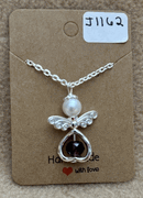 Purple Bead Heart Angel Necklace 