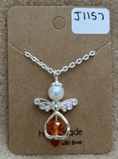 Orange Bead Heart Angel Necklace