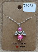 Pink Beaded Angel Necklace 