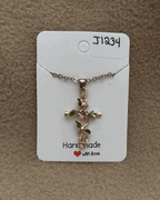 Pink Stone Cross Necklace 