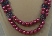 Red Round Beads With Ribbon Necklace