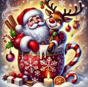 Santa With A Reindeer In A Cup