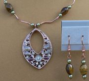 Tiger-Eye Faceted Oval Beads Teardrop Necklace With Earrings