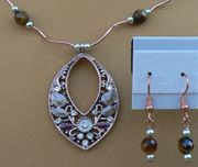 Tiger-Eye Faceted Round Bead Teardrop Necklace With Earring